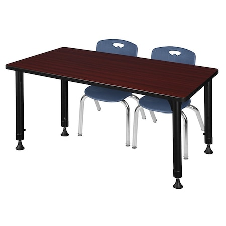 Regency Regency Kee 48 x 24 in. Adjustable Classroom Table- Mahogany & 2 Andy 12 in. Stack Chairs- Blue MT4824MHAPBK45NV